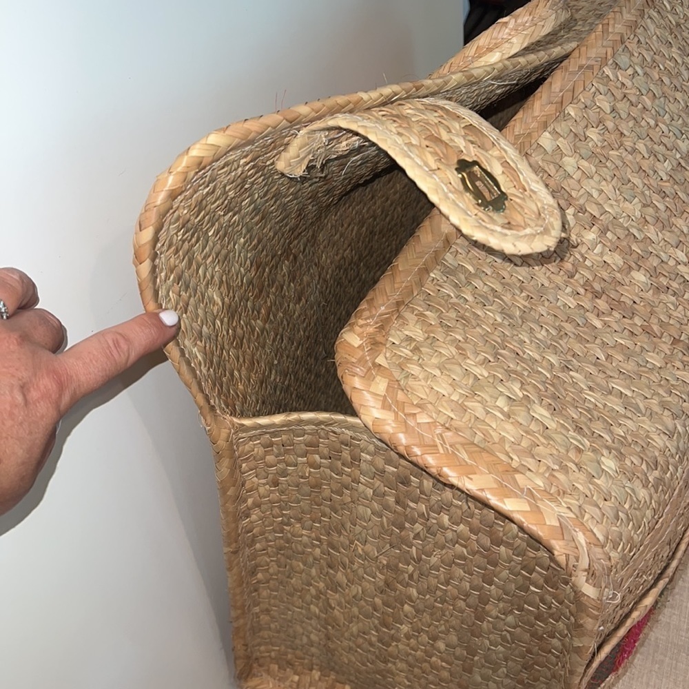Vintage 1960’s Woven Grasscloth Straw XL Foldover Closure Tote - Picture 7 of 12